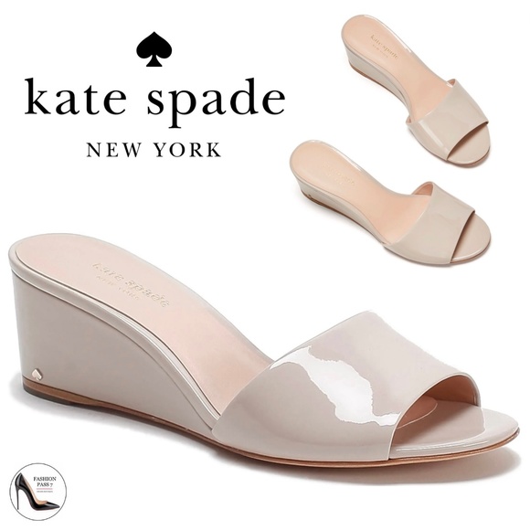 kate spade Shoes - KATE SPADE Willow Wedge Slip-on Sandal Beige Patent Leather Mule Pumps 7